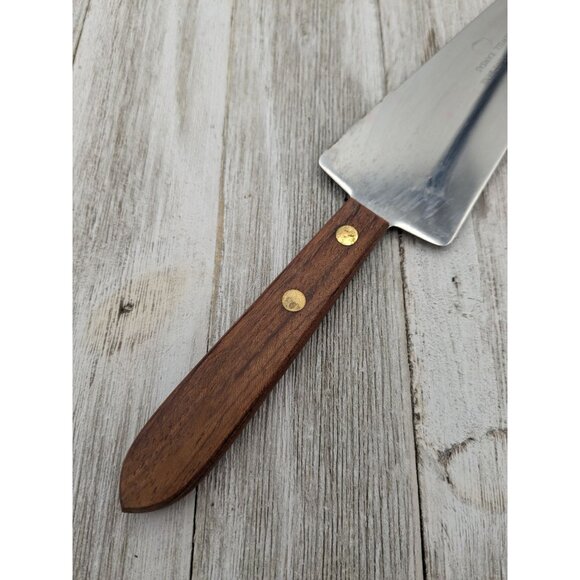 Vintage Burnco Stainless Cake Pie Serrated Spatula Server 9 1/2" Wood Handle - Picture 3 of 8